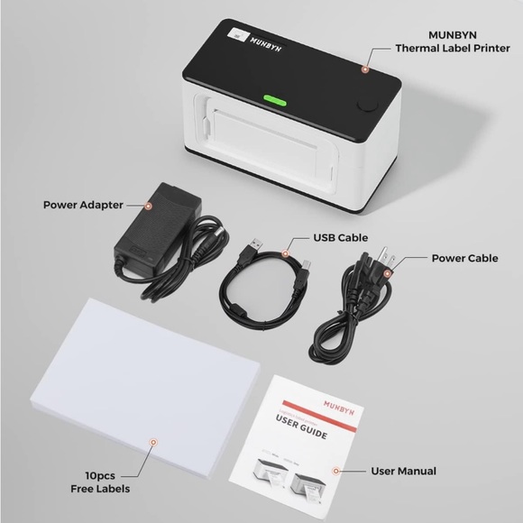 MUNBYN Bluetooth/USB Thermal Shipping Label Printer, Roll holder, Label paper - Picture 6 of 11